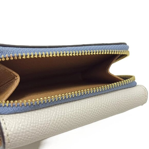 Auth COACH Small tri-fold wallet color block 2923 Cream Navy Leather - - Picture 4 of 5